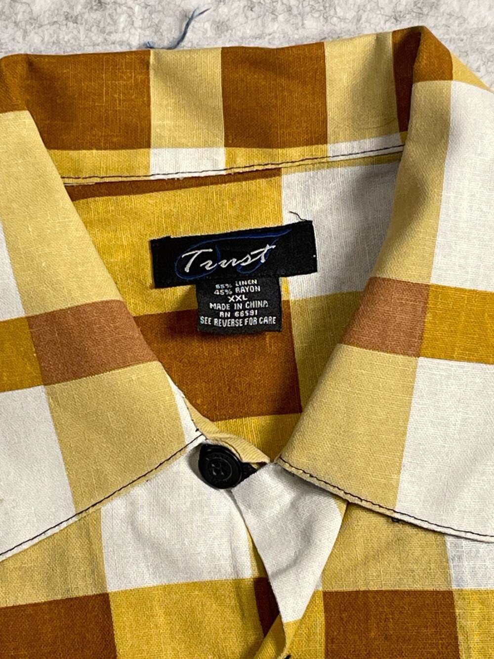 Trust Vintage Linen-Blend Plaid Short Sleeve Button-Down Shirt XXL - Picture 2 of 6